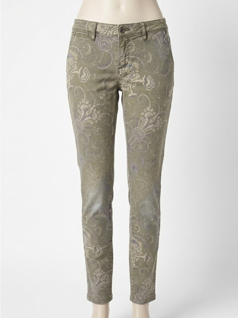 Pilcro & the Letterpress Olive Floral Paisley Skinny Pants Boho Anthropologie 26